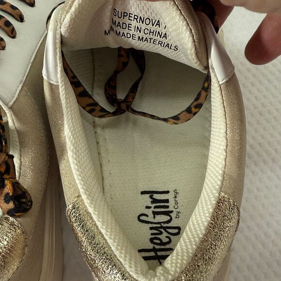 Hey Girl by Corky’s Beige Metallic Star StuddedSneakers with Leopard Print Laces - Picture 9 of 9